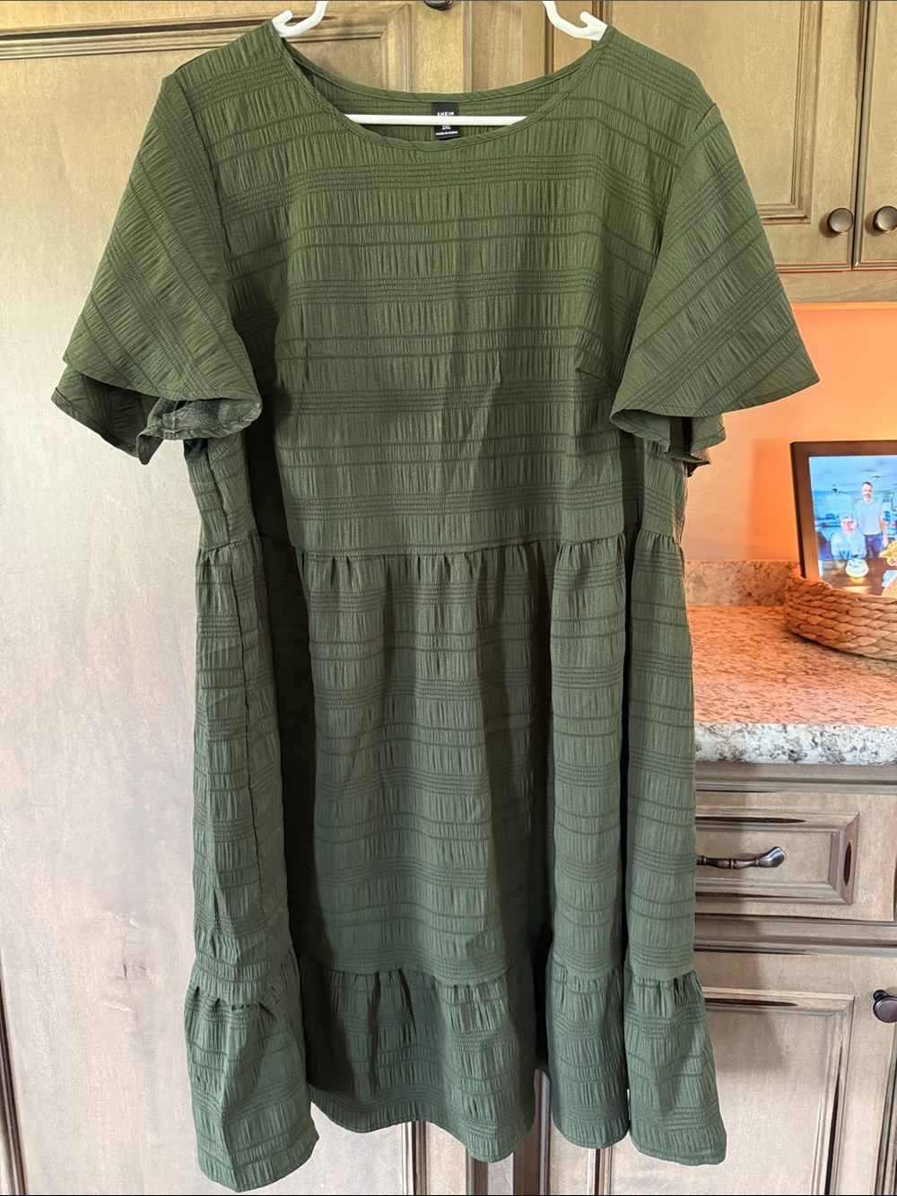 Women’s Olive Green Textured Tiered Dress